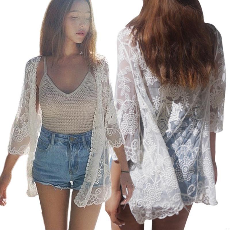 Kimono Sheer Floral - Femmes en dentelle Open Front Kimono