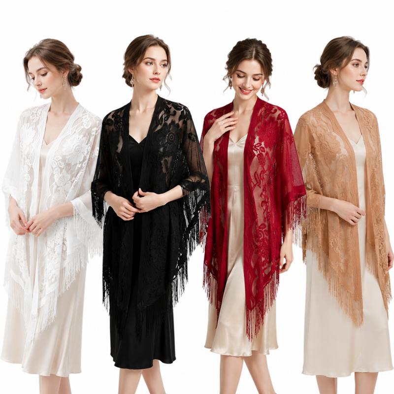 Kimono Sheer Floral - Châle en dentelle florale pour femme,