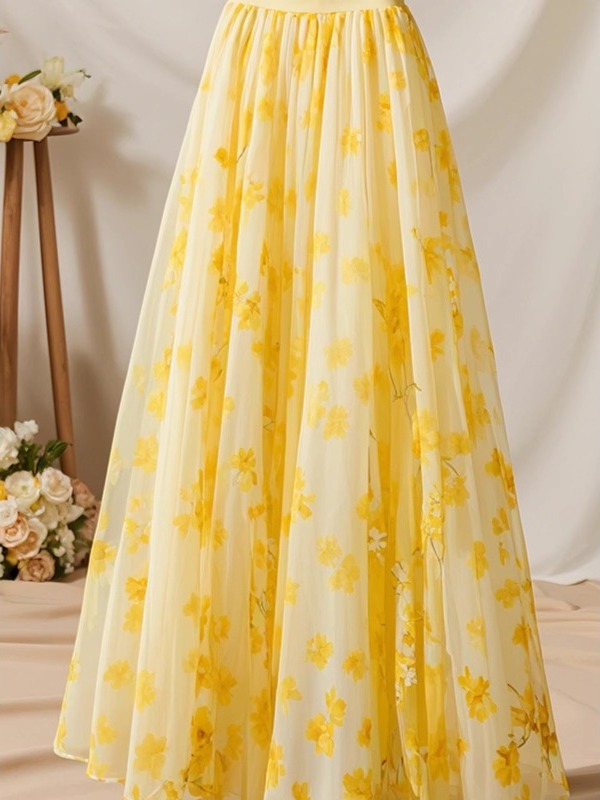 Jupe mi-longue jaune taille ha - Midi Skirt Floral avis et prix